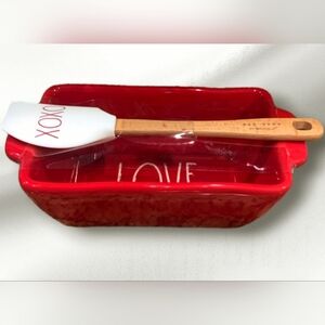NEW Rae Dunn ceramic LOVE mini loaf/casserole dish w/spatula